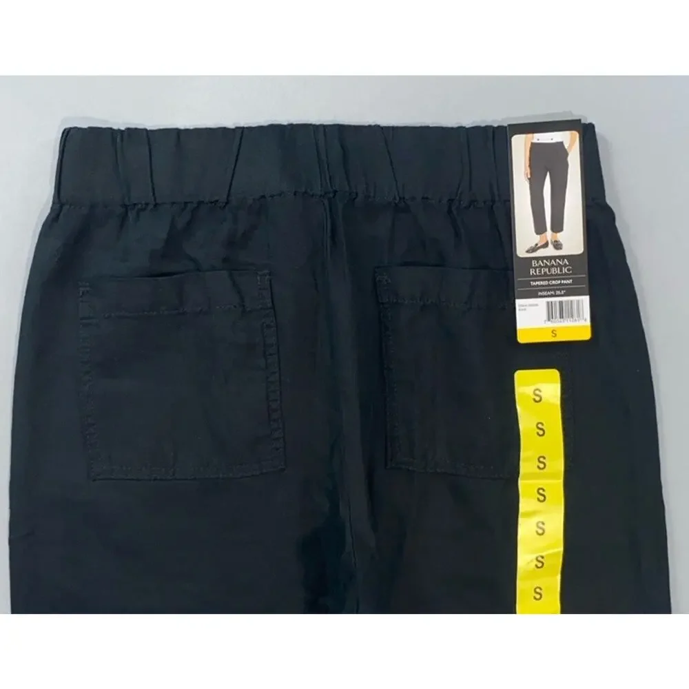 Banana Republic Linen Blend Pull On 'Tapered Crop Pant' in Black. Women's S, NWT